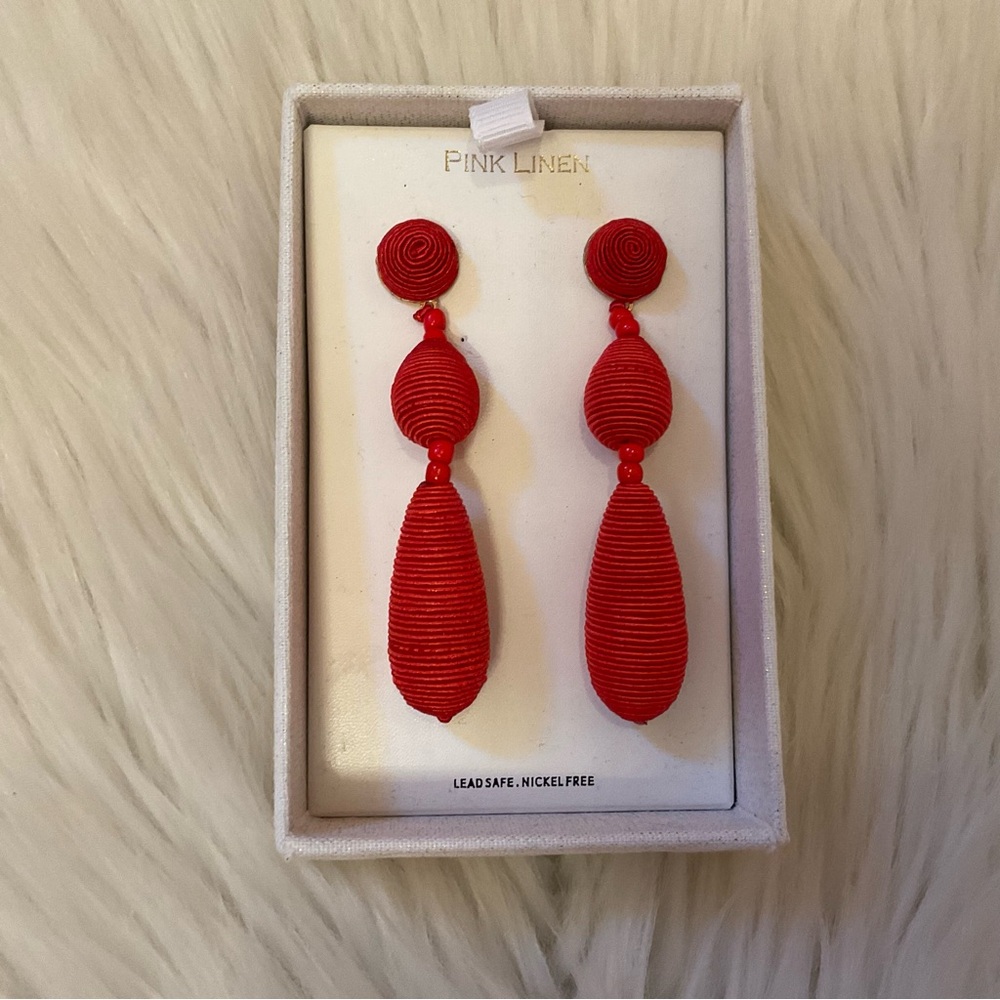 Pink Linen Woven Drop Earrings - New in Box - Picture 3 of 7